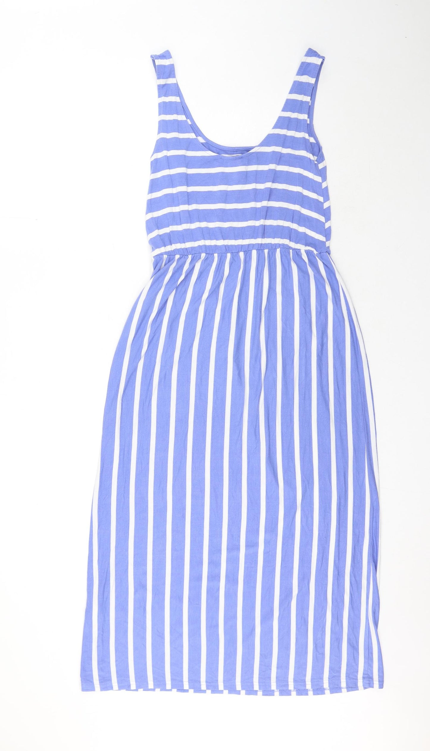 Warehouse Womens Blue Striped Viscose Tank Dress Size 6 Scoop Neck Pullover