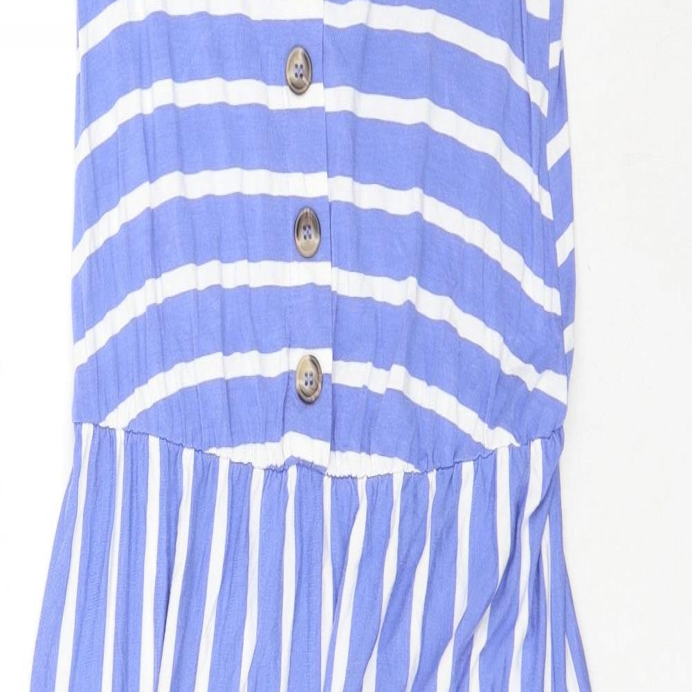 Warehouse Womens Blue Striped Viscose Tank Dress Size 6 Scoop Neck Pullover