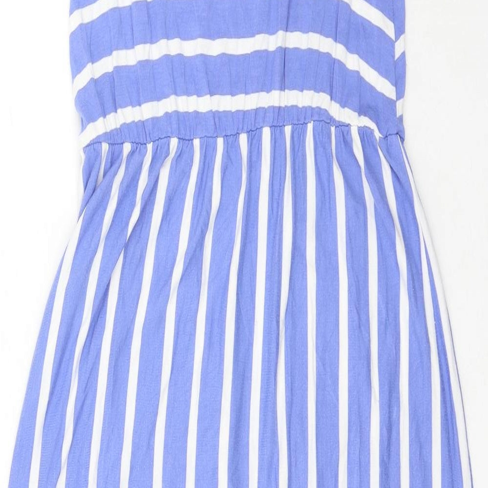 Warehouse Womens Blue Striped Viscose Tank Dress Size 6 Scoop Neck Pullover