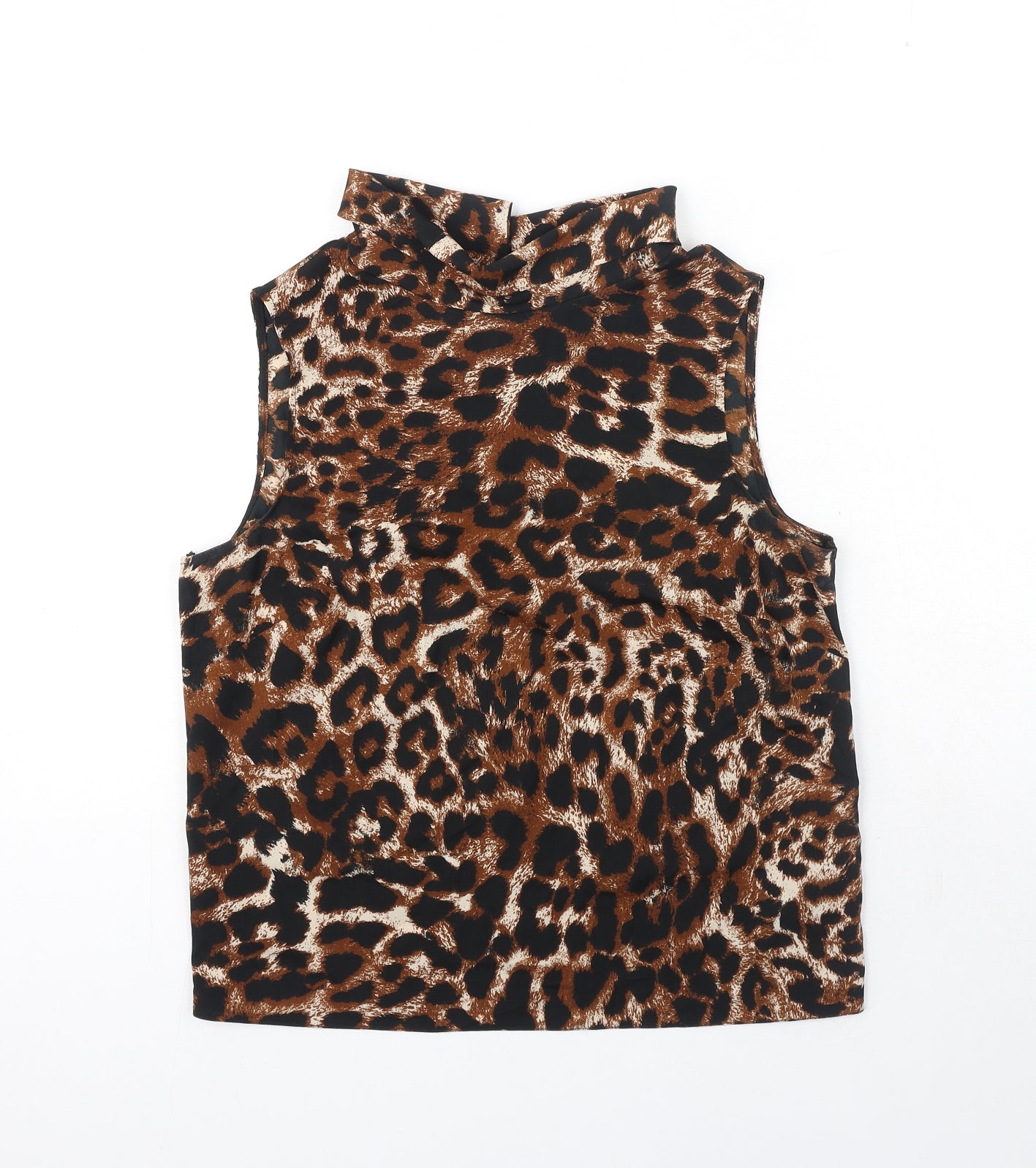 G21 Womens Brown Animal Print Polyester Basic Tank Size 8 Roll Neck - Leopard Print
