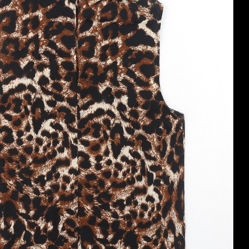 G21 Womens Brown Animal Print Polyester Basic Tank Size 8 Roll Neck - Leopard Print