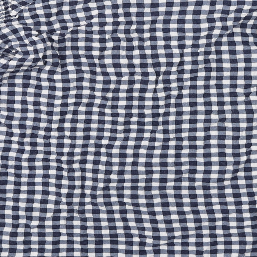 Marks and Spencer Womens Blue Check Viscose Basic Blouse Size 16 Scoop Neck