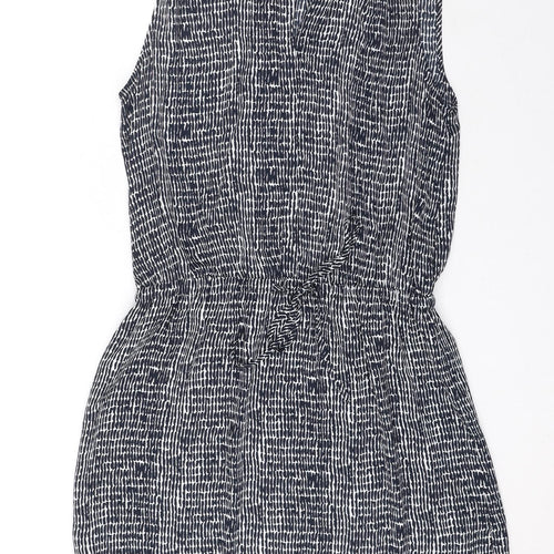 Hilary Radley Womens Black Geometric Polyester Skater Dress Size 6 V-Neck Drawstring