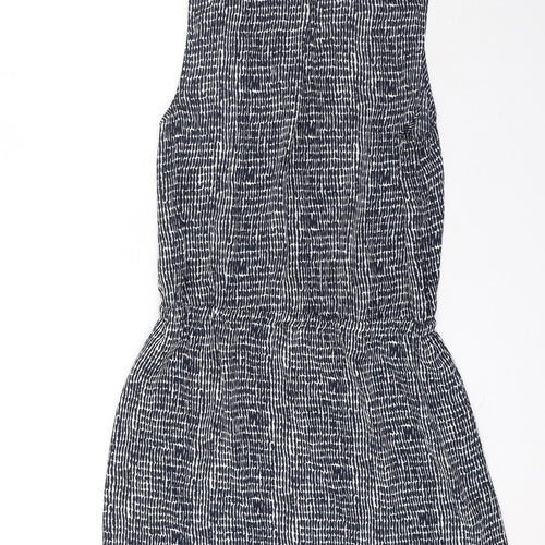 Hilary Radley Womens Black Geometric Polyester Skater Dress Size 6 V-Neck Drawstring