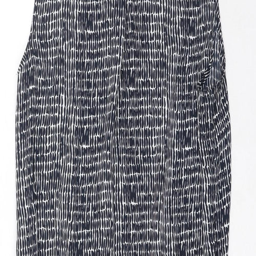 Hilary Radley Womens Black Geometric Polyester Skater Dress Size 6 V-Neck Drawstring