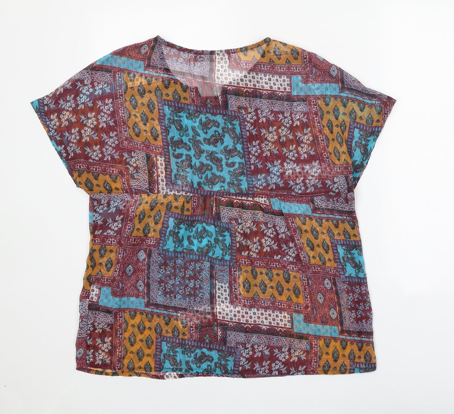 Sfera Womens Multicoloured Geometric Polyester Basic T-Shirt Size L Scoop Neck - Lace Trim