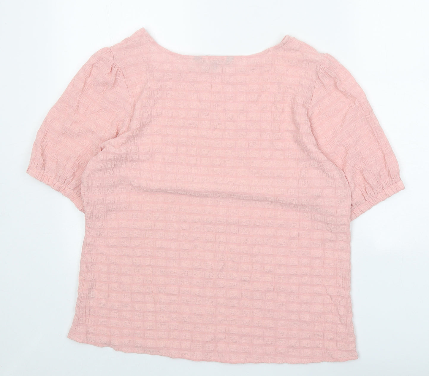 Bonmarché Womens Pink Geometric Viscose Basic T-Shirt Size 14 Boat Neck