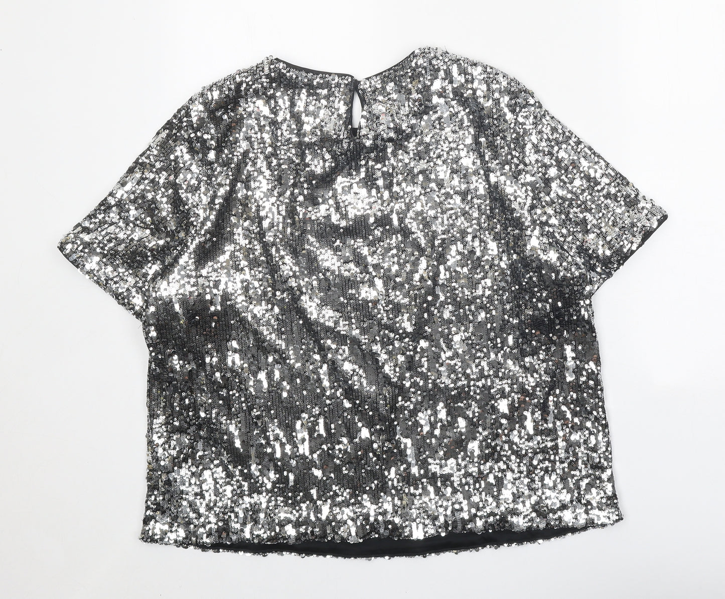 Marks and Spencer Womens Silver Polyester Basic T-Shirt Size 16 Scoop Neck