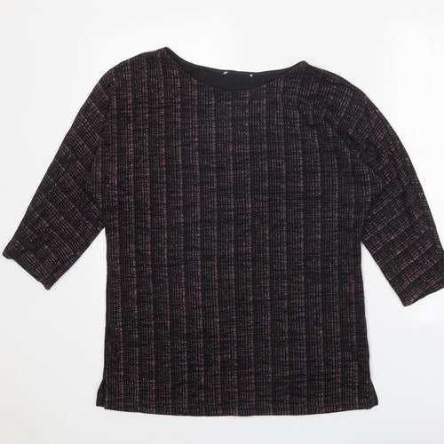 Papaya Womens Black Geometric Polyamide Basic Blouse Size 12 Boat Neck