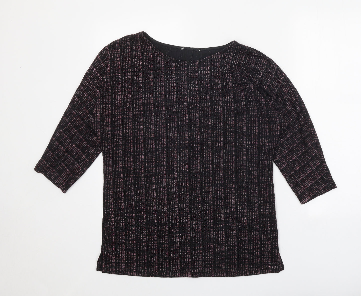 Papaya Womens Black Geometric Polyamide Basic Blouse Size 12 Boat Neck