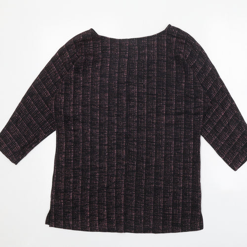 Papaya Womens Black Geometric Polyamide Basic Blouse Size 12 Boat Neck