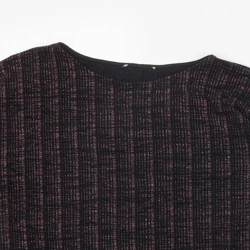 Papaya Womens Black Geometric Polyamide Basic Blouse Size 12 Boat Neck