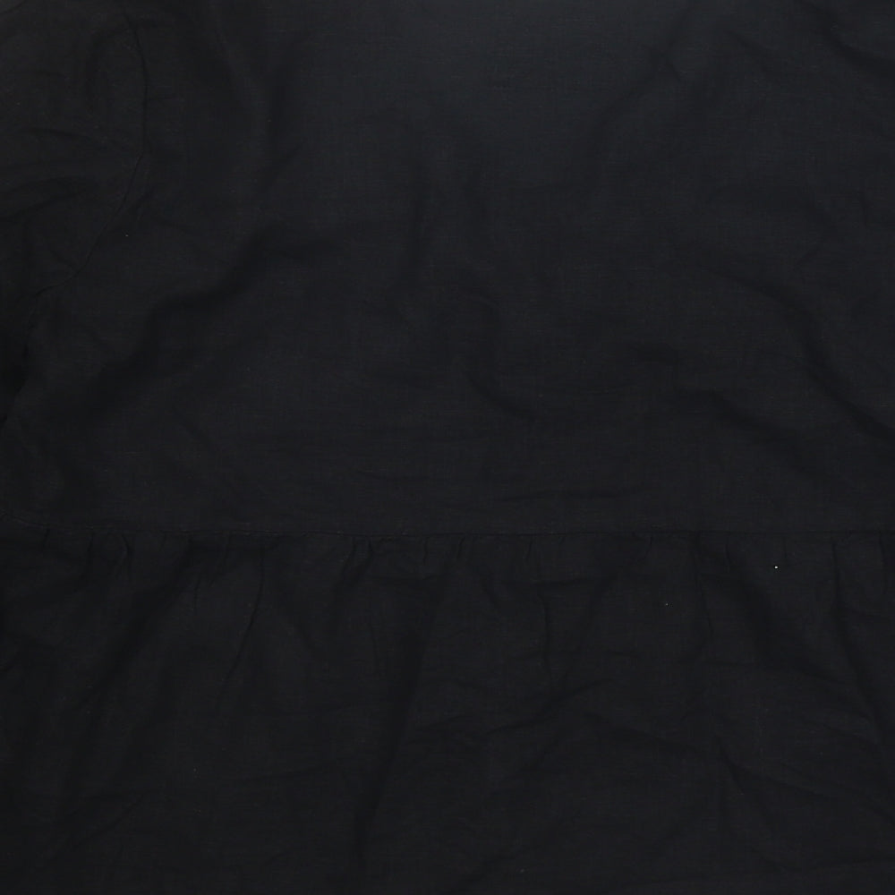 Marks and Spencer Womens Black Linen Basic Blouse Size 8 V-Neck - Smock