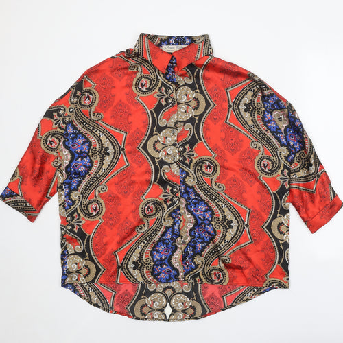 PARISIAN SIGNATURE Womens Red Geometric Polyester Basic Button-Up Size 10 Collared