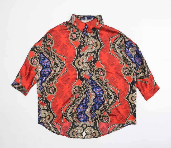 PARISIAN SIGNATURE Womens Red Geometric Polyester Basic Button-Up Size 10 Collared