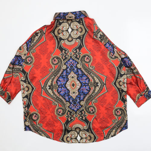 PARISIAN SIGNATURE Womens Red Geometric Polyester Basic Button-Up Size 10 Collared