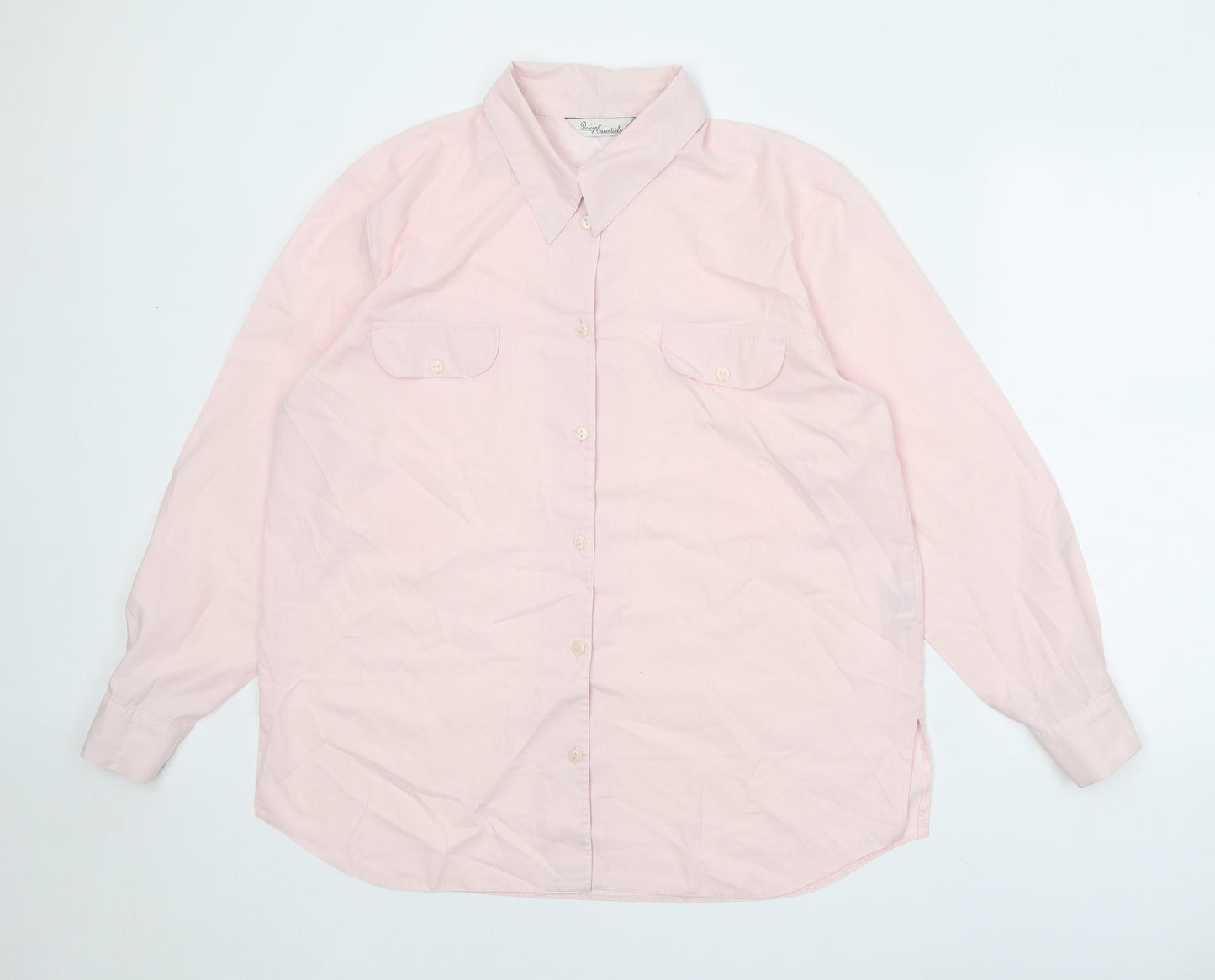 Design Essentials Womens Pink Polyester Basic Button-Up Size 16 Collared
