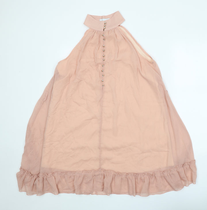 Amo Womens Pink Polyester Trapeze & Swing One Size Round Neck Button - Drop hem