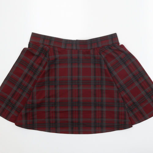 New Look Womens Red Plaid Polyester Skater Skirt Size 16