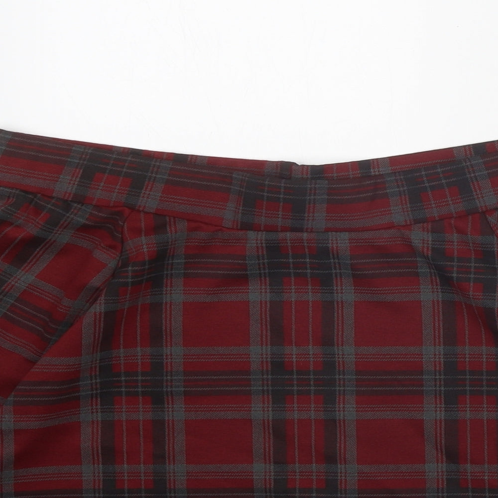 New Look Womens Red Plaid Polyester Skater Skirt Size 16