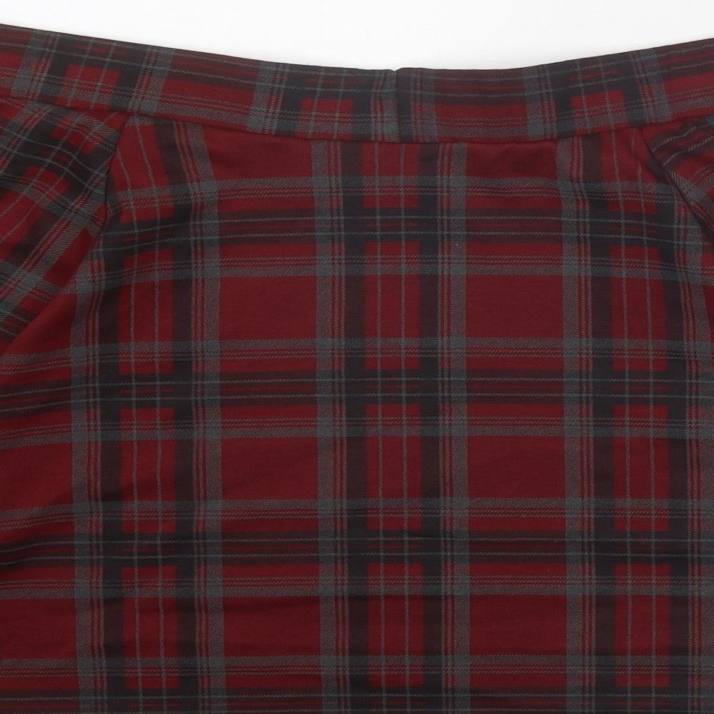 New Look Womens Red Plaid Polyester Skater Skirt Size 16