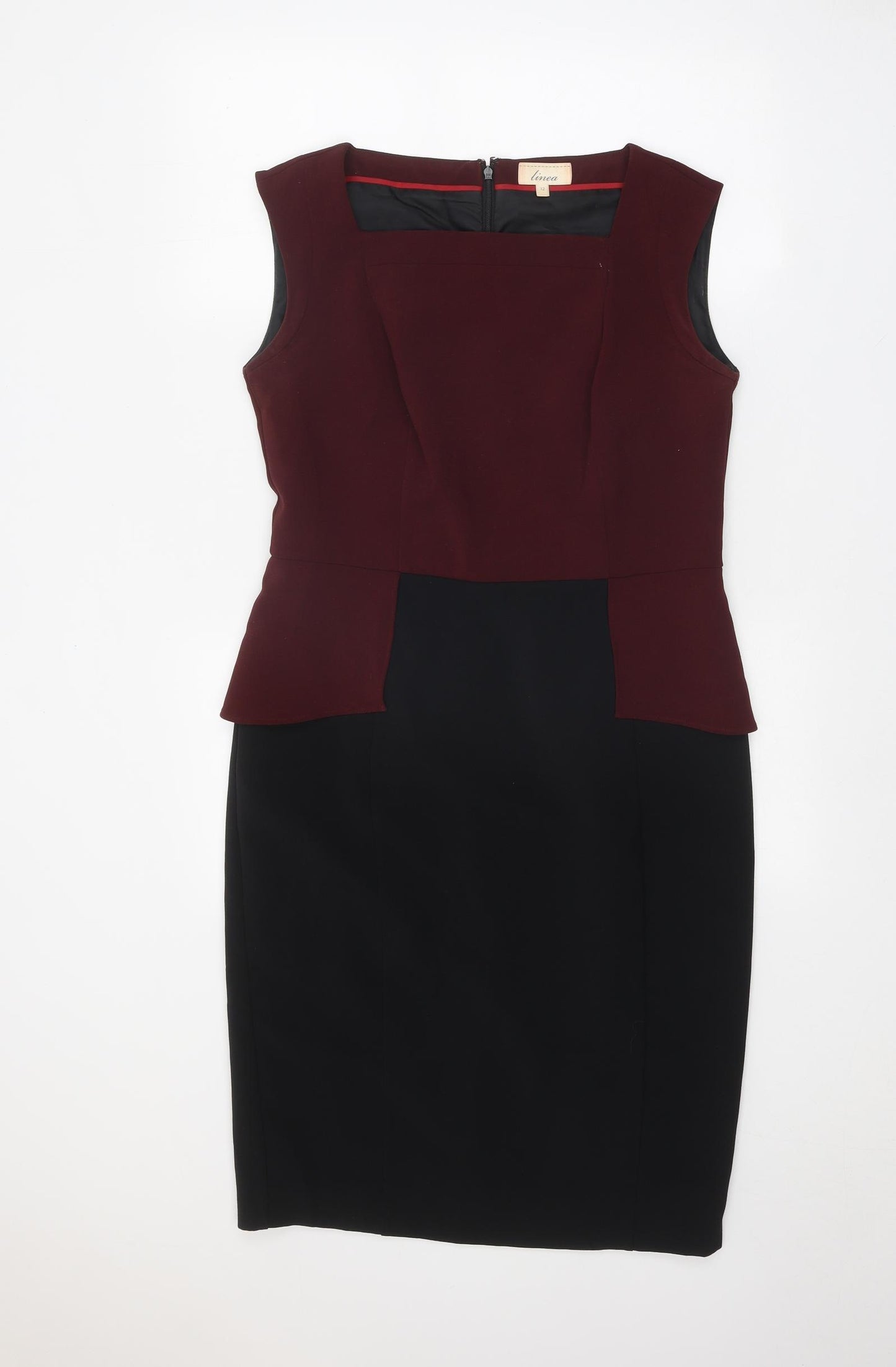 Linea Womens Black Polyester Pencil Dress Size 12 Square Neck Zip