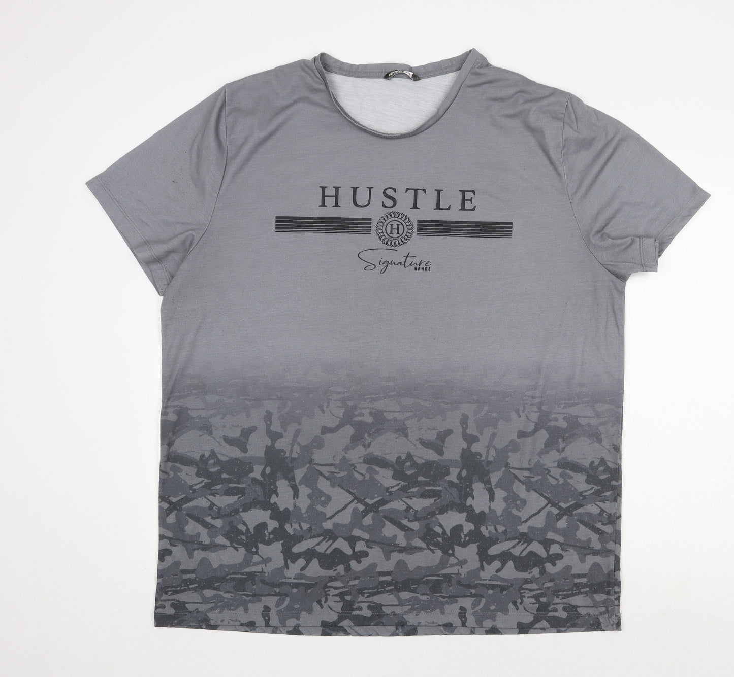 PEP&CO Mens Grey Camouflage Polyester T-Shirt Size 2XL Round Neck - Hustle