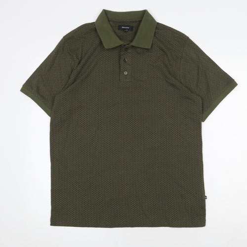 Matinique Mens Green Geometric Cotton Polo Size L Collared Button