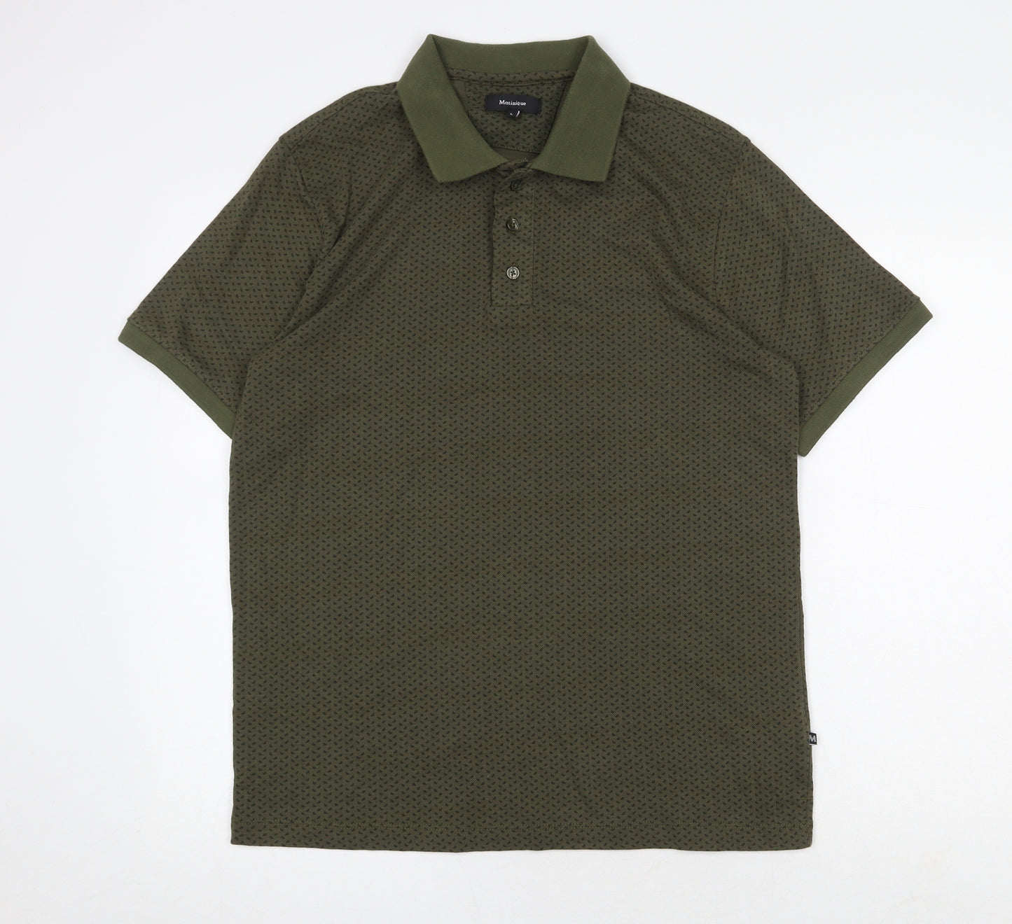Matinique Mens Green Geometric Cotton Polo Size L Collared Button