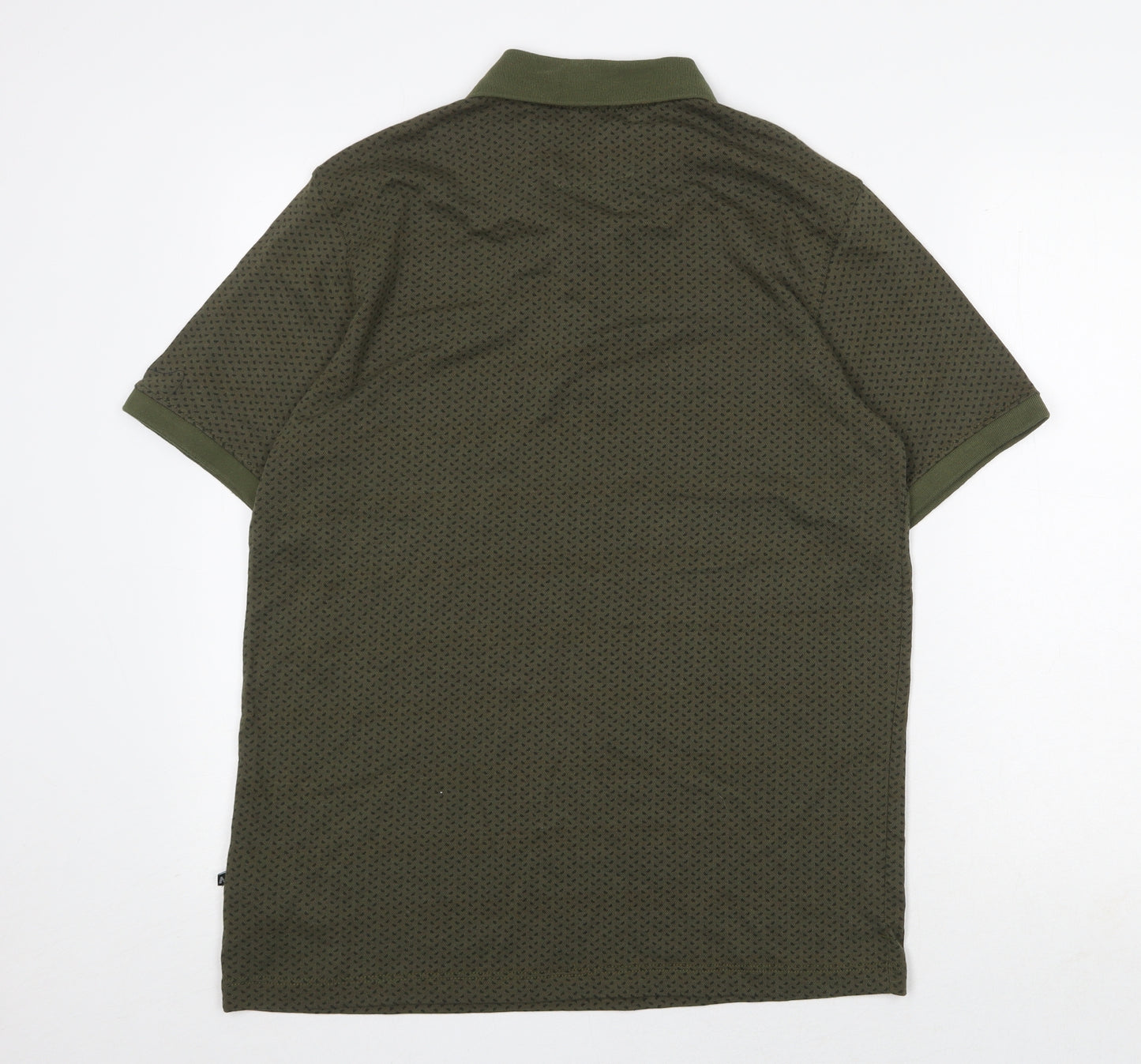 Matinique Mens Green Geometric Cotton Polo Size L Collared Button