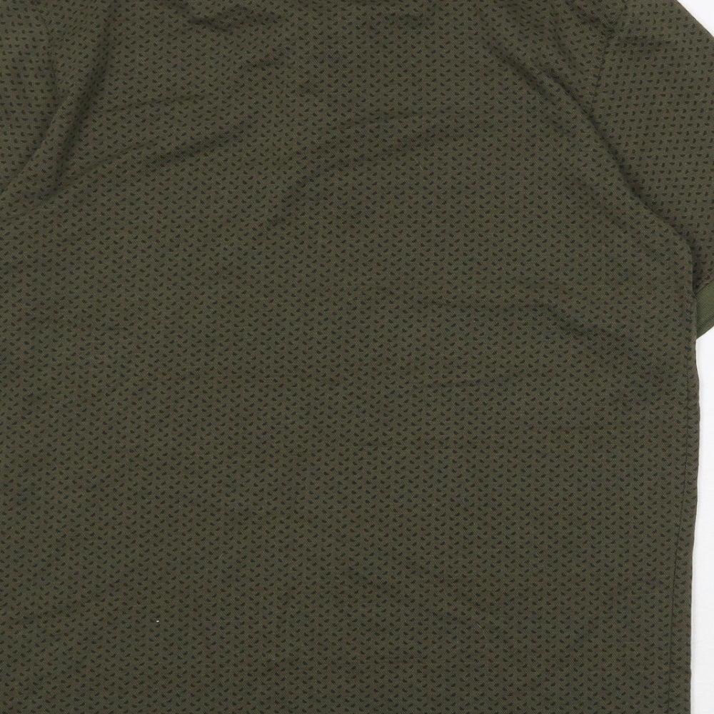 Matinique Mens Green Geometric Cotton Polo Size L Collared Button