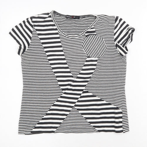 abyzz Womens Black Geometric Cotton Basic T-Shirt Size XL Round Neck