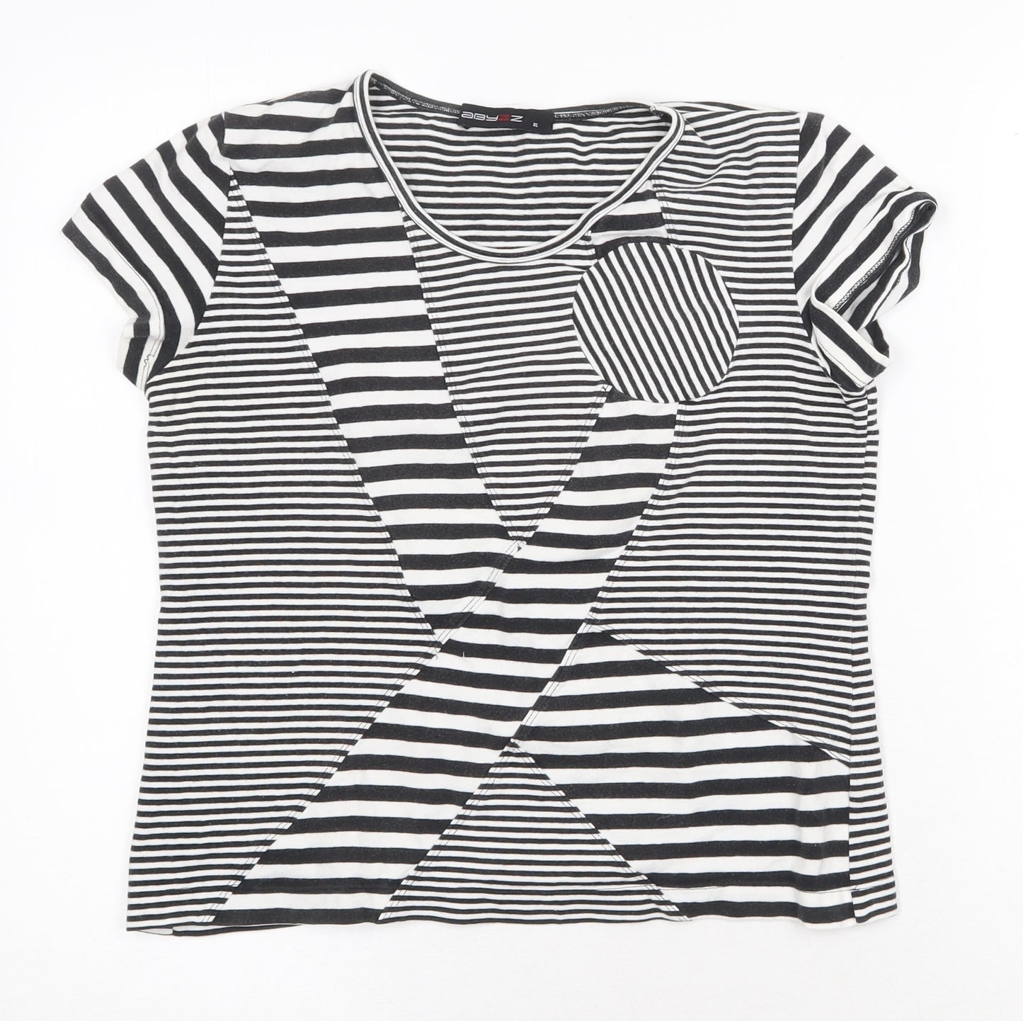abyzz Womens Black Geometric Cotton Basic T-Shirt Size XL Round Neck