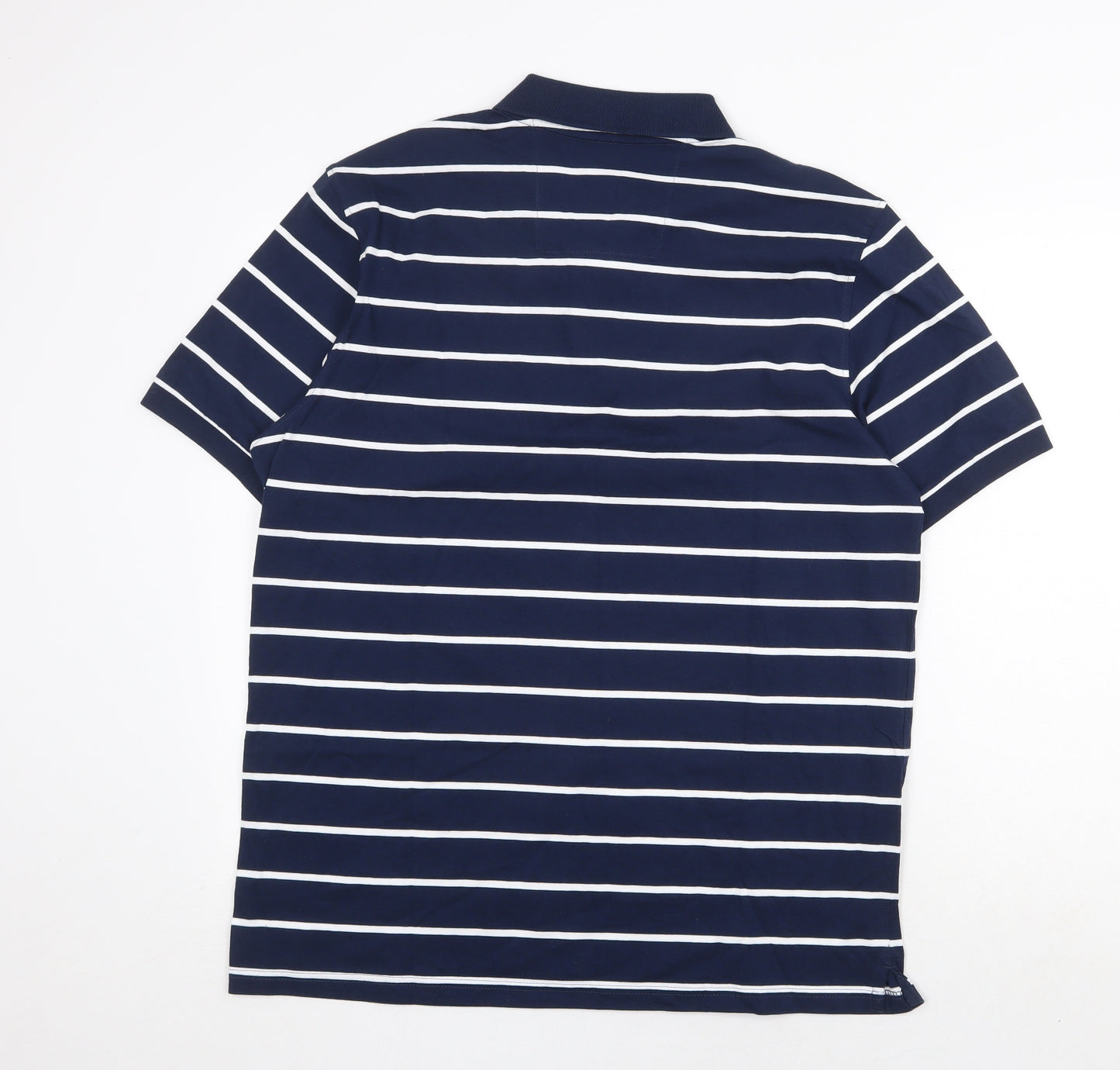 Marks and Spencer Mens Blue Striped 100% Cotton Polo Size L Collared Button