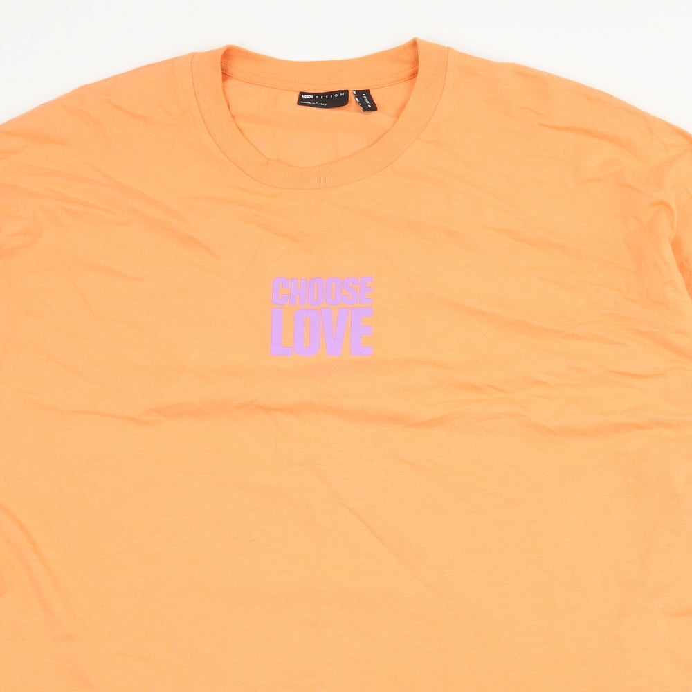 ASOS Womens Orange 100% Cotton Basic T-Shirt Size 8 Round Neck - Choose Love