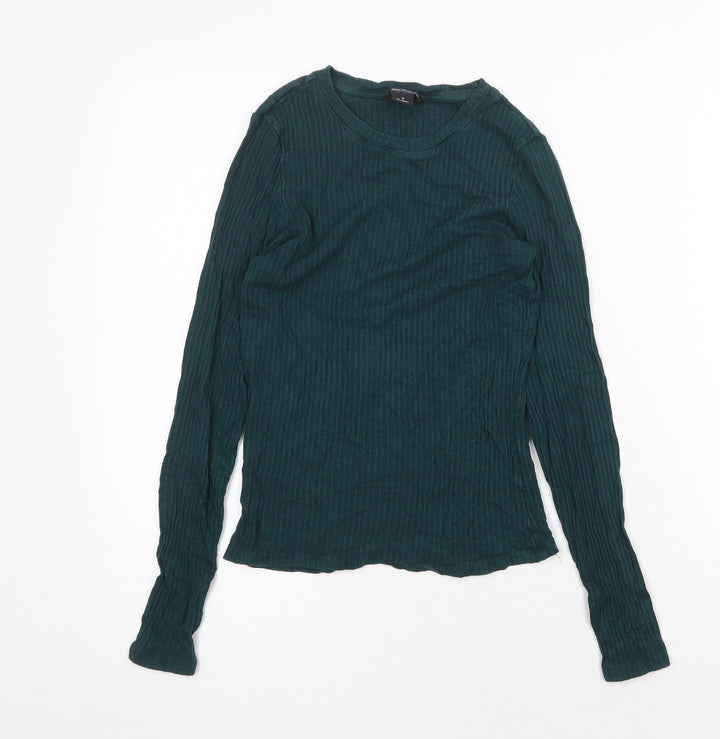 Monki Womens Green Cotton Basic T-Shirt Size 8 Round Neck