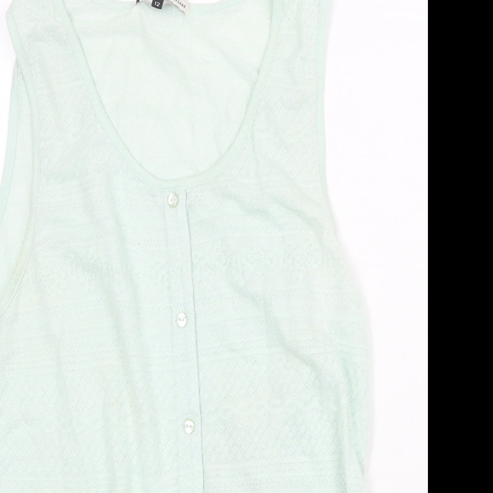 River Island Womens Green Cotton Basic Tank Size 12 Scoop Neck