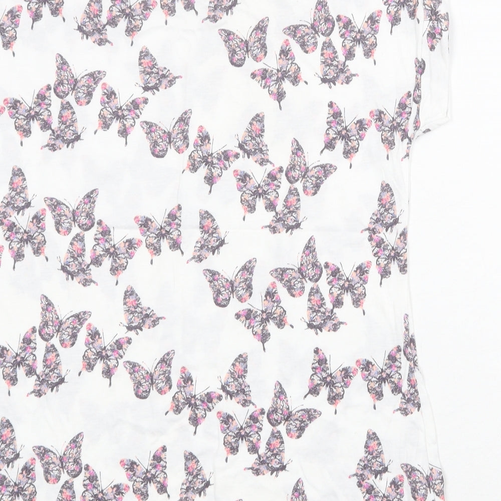 New Look Womens White Geometric Cotton Basic T-Shirt Size 10 Round Neck - Butterfly Pattern
