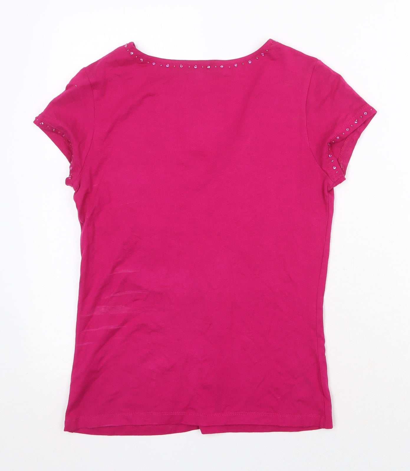 Jupi Womens Pink Viscose Basic T-Shirt Size 12 V-Neck