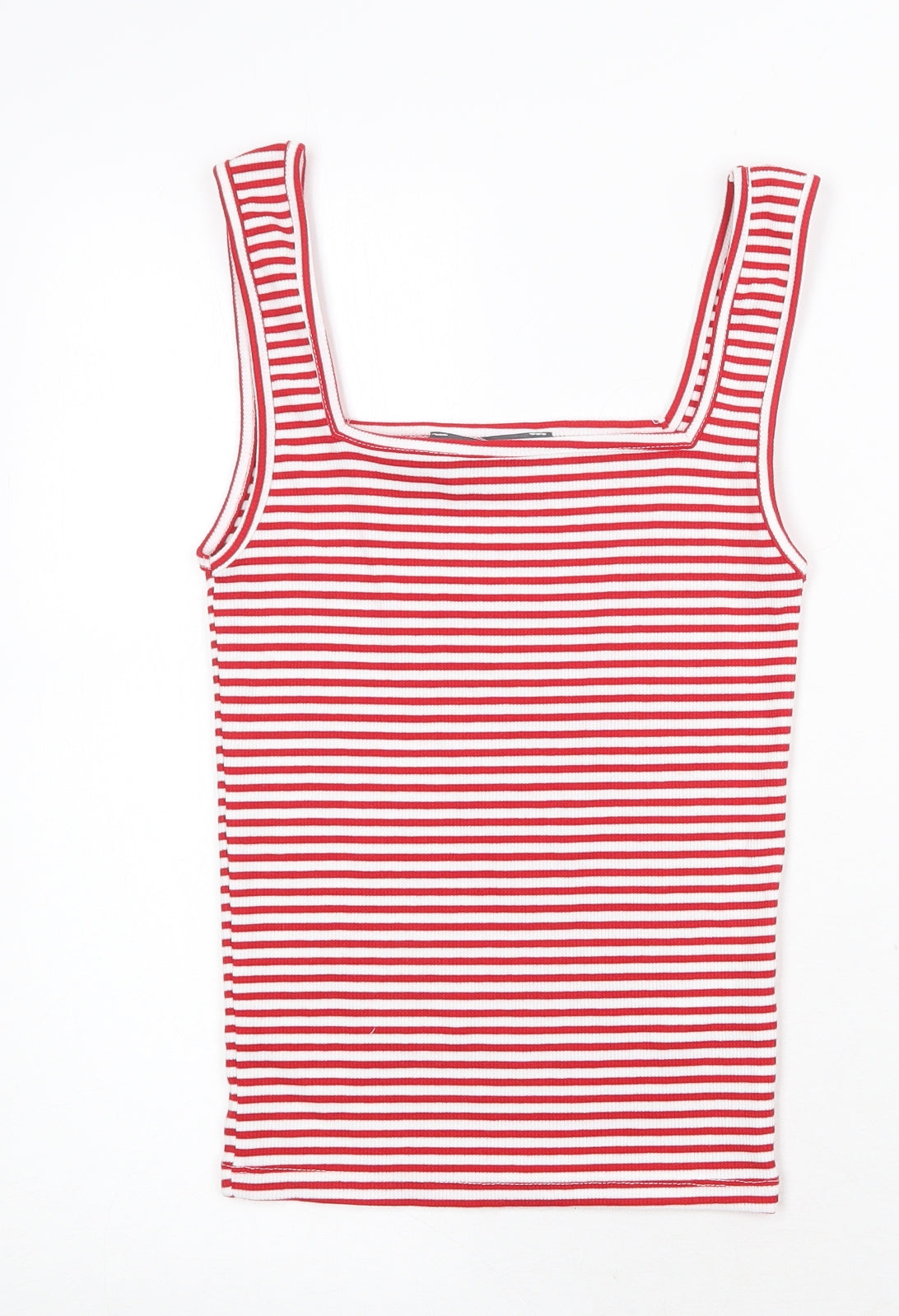 Primark Womens Red Striped Polyester Basic Tank Size XS Square Neck