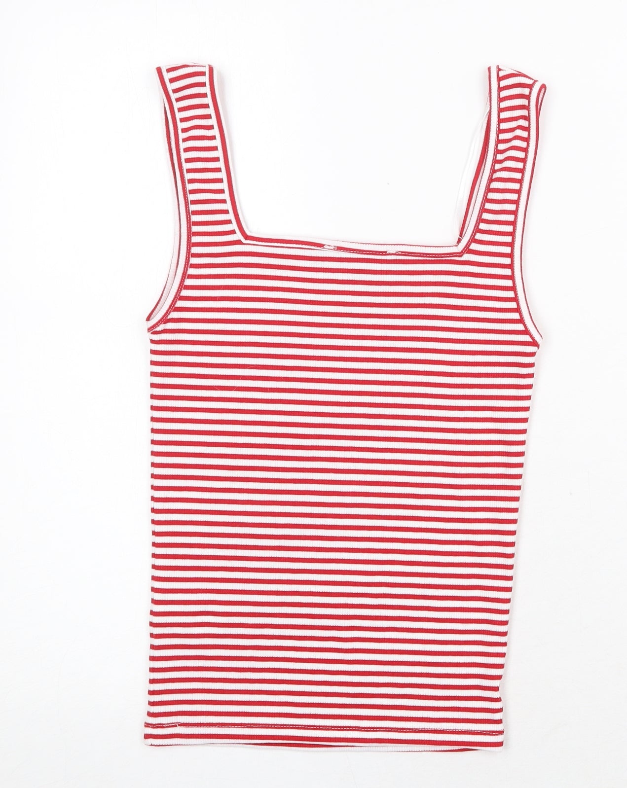 Primark Womens Red Striped Polyester Basic Tank Size XS Square Neck