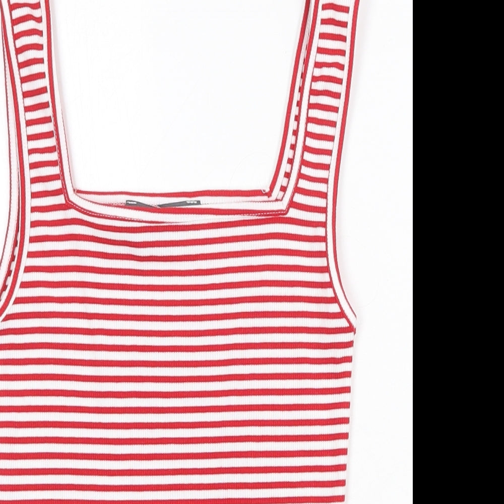 Primark Womens Red Striped Polyester Basic Tank Size XS Square Neck