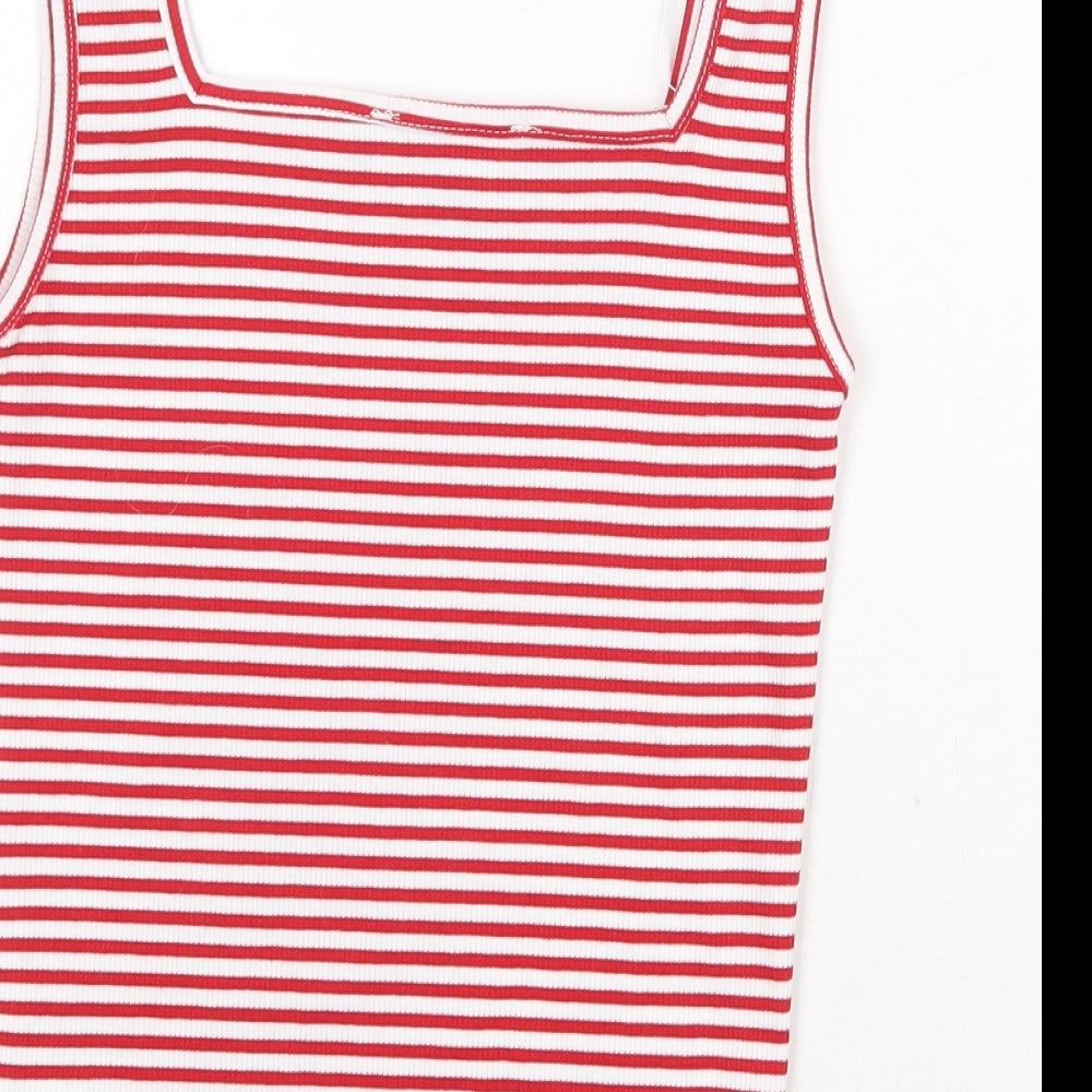 Primark Womens Red Striped Polyester Basic Tank Size XS Square Neck