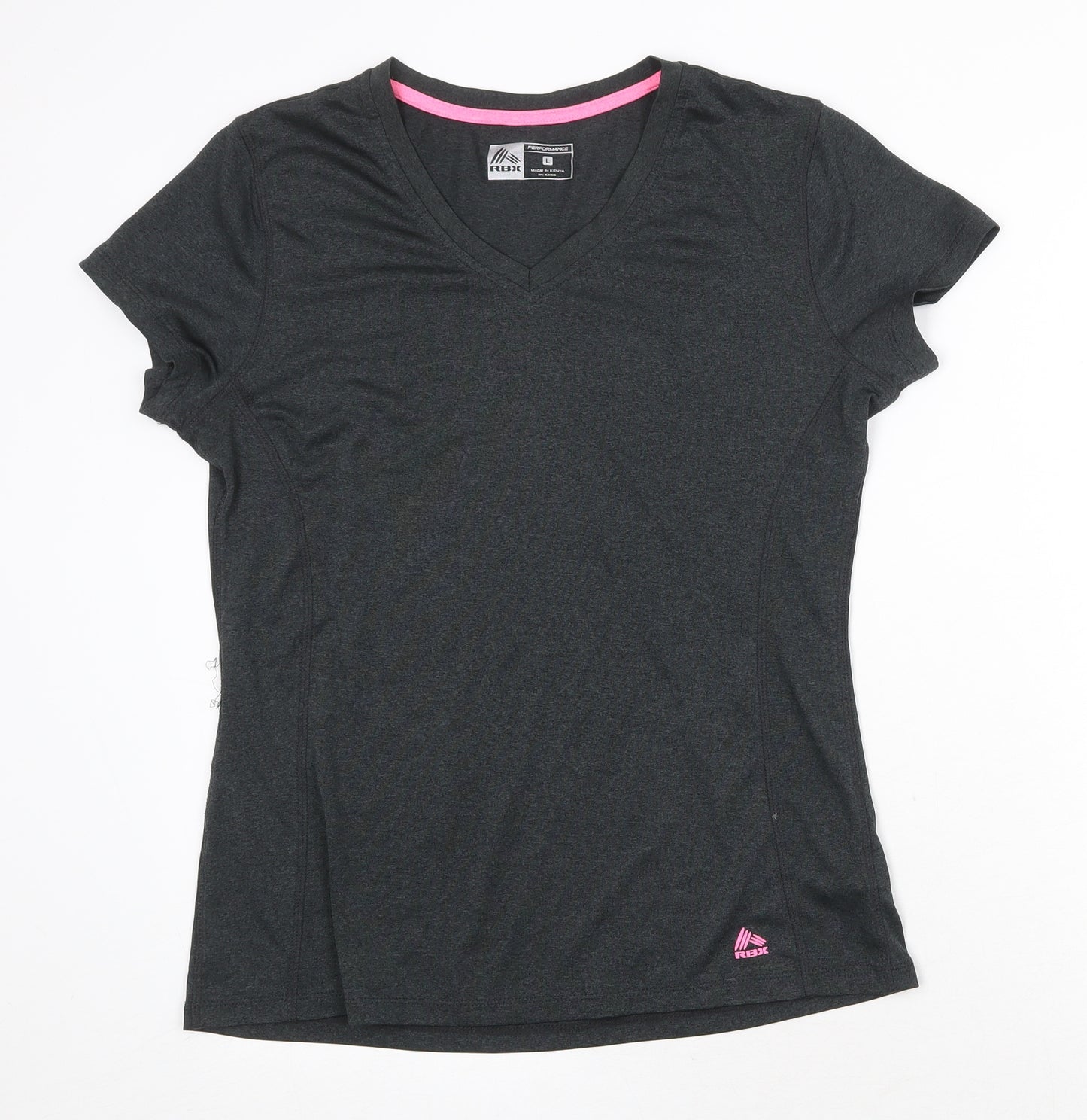 RBX Womens Grey Polyester Basic T-Shirt Size L V-Neck Pullover