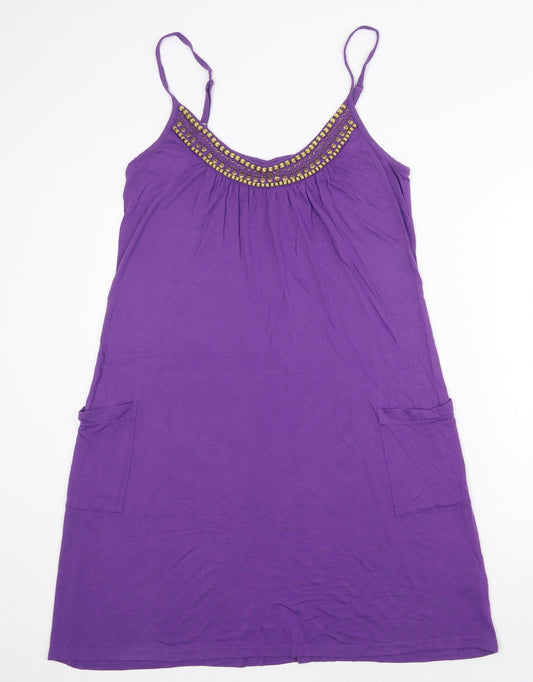 Marks and Spencer Womens Purple Viscose Tank Dress Size 16 Round Neck Pullover