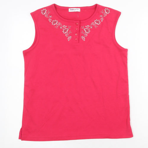 Bonmarché Womens Pink Polyester Basic Tank Size S Boat Neck