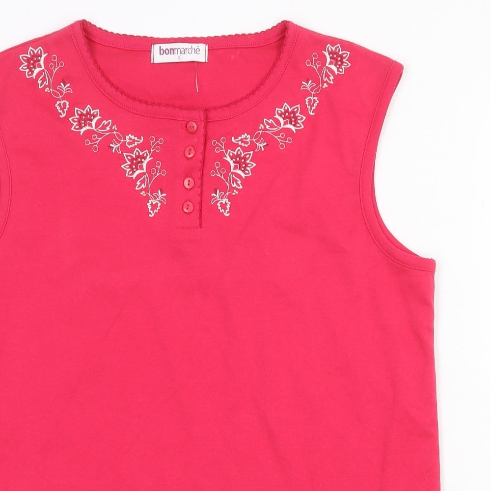 Bonmarché Womens Pink Polyester Basic Tank Size S Boat Neck