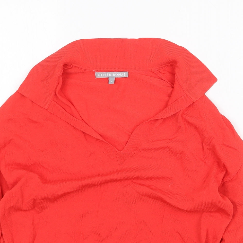 Oliver Bonas Womens Red Viscose Basic Blouse Size 6 Collared