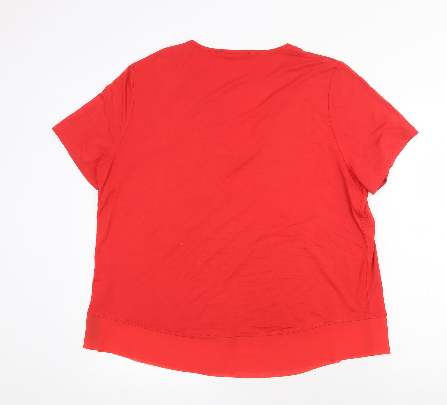 Marks and Spencer Womens Red Viscose Basic T-Shirt Size 16 V-Neck