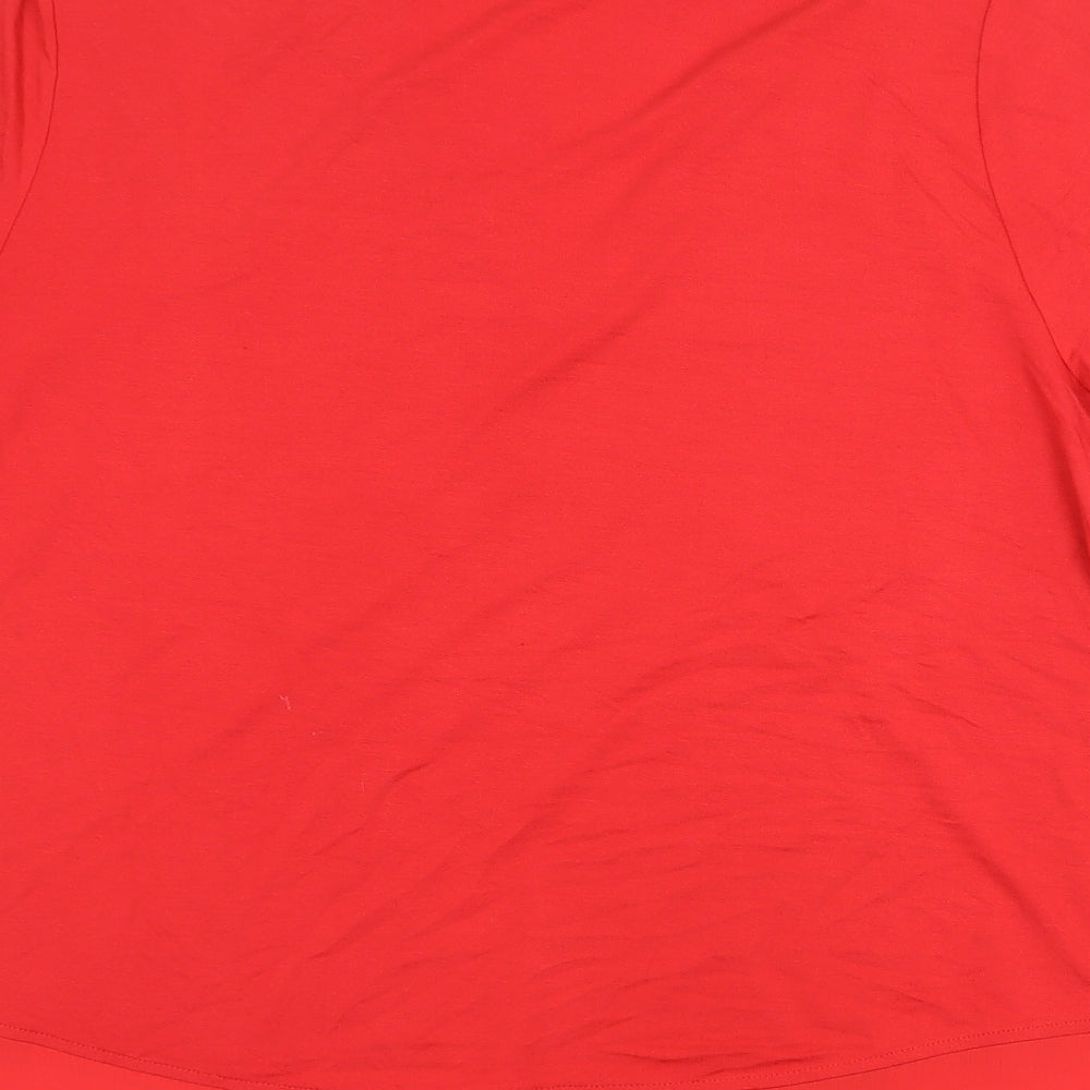 Marks and Spencer Womens Red Viscose Basic T-Shirt Size 16 V-Neck